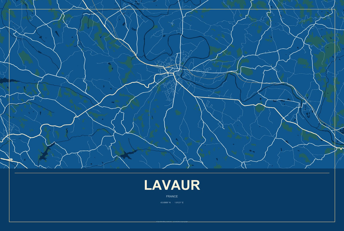 Lavaur, France City Map Aluminum Sign in Harbor Cobalt style