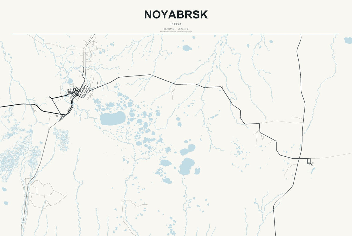 Noyabrsk, Russia City Map Aluminum Sign in Headline Atlas style