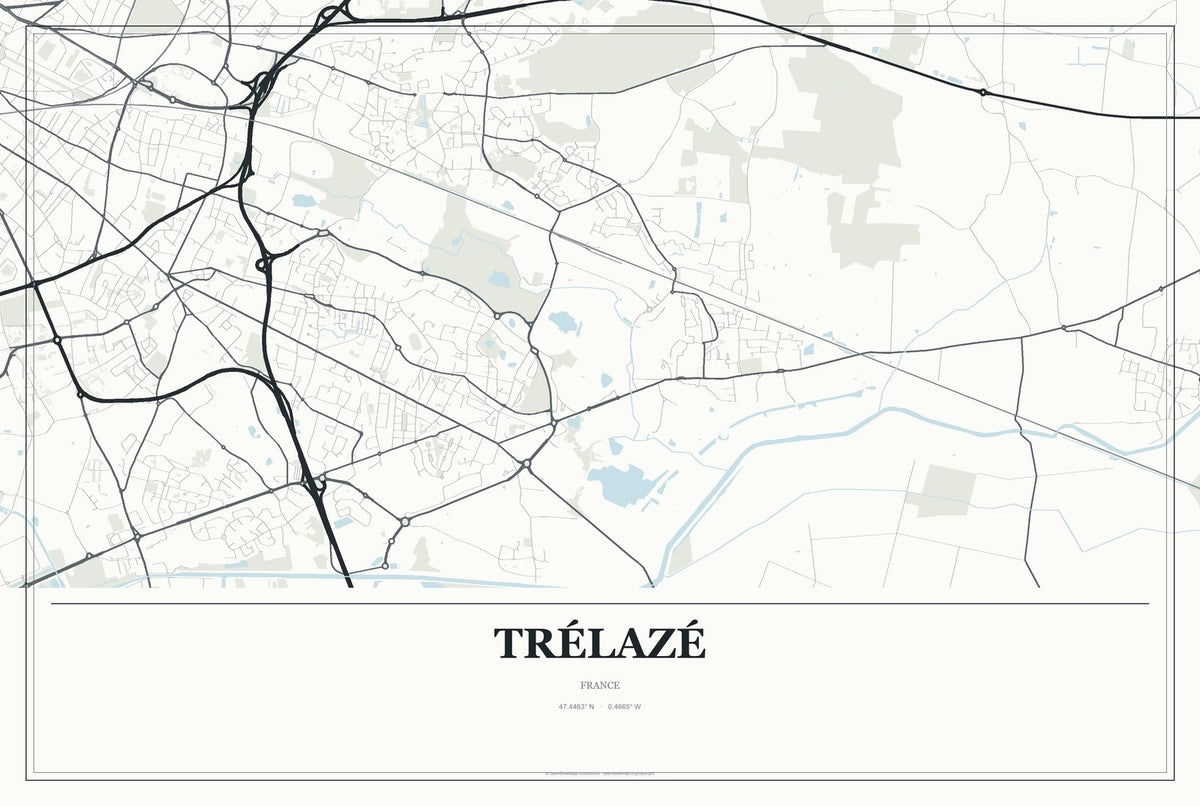 Trélazé, France City Map Aluminum Sign in Gallery Air style