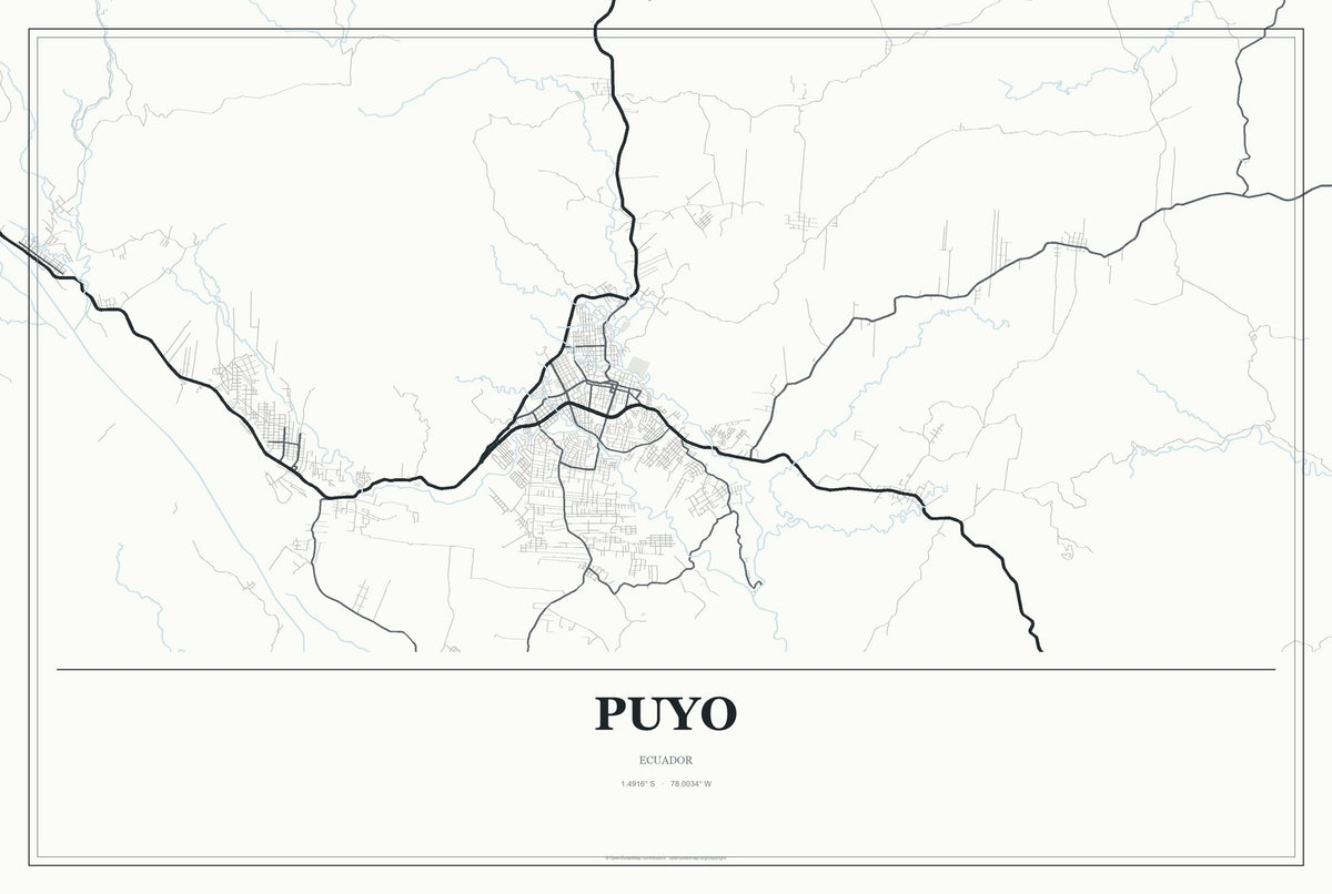 Puyo, Ecuador City Map Aluminum Sign in Gallery Air style