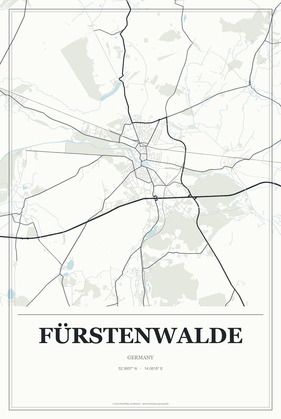 Fürstenwalde, Germany City Map Aluminum Sign in Gallery Air style