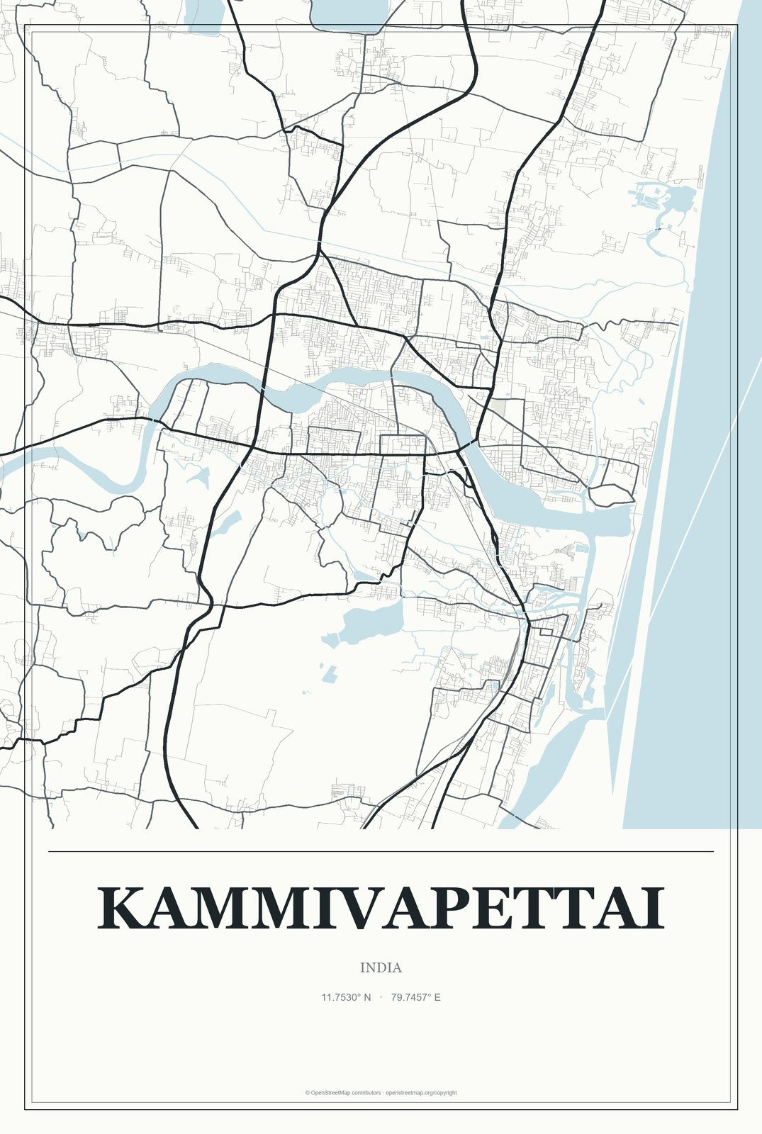 Kammivapettai, India City Map Aluminum Sign in Gallery Air style