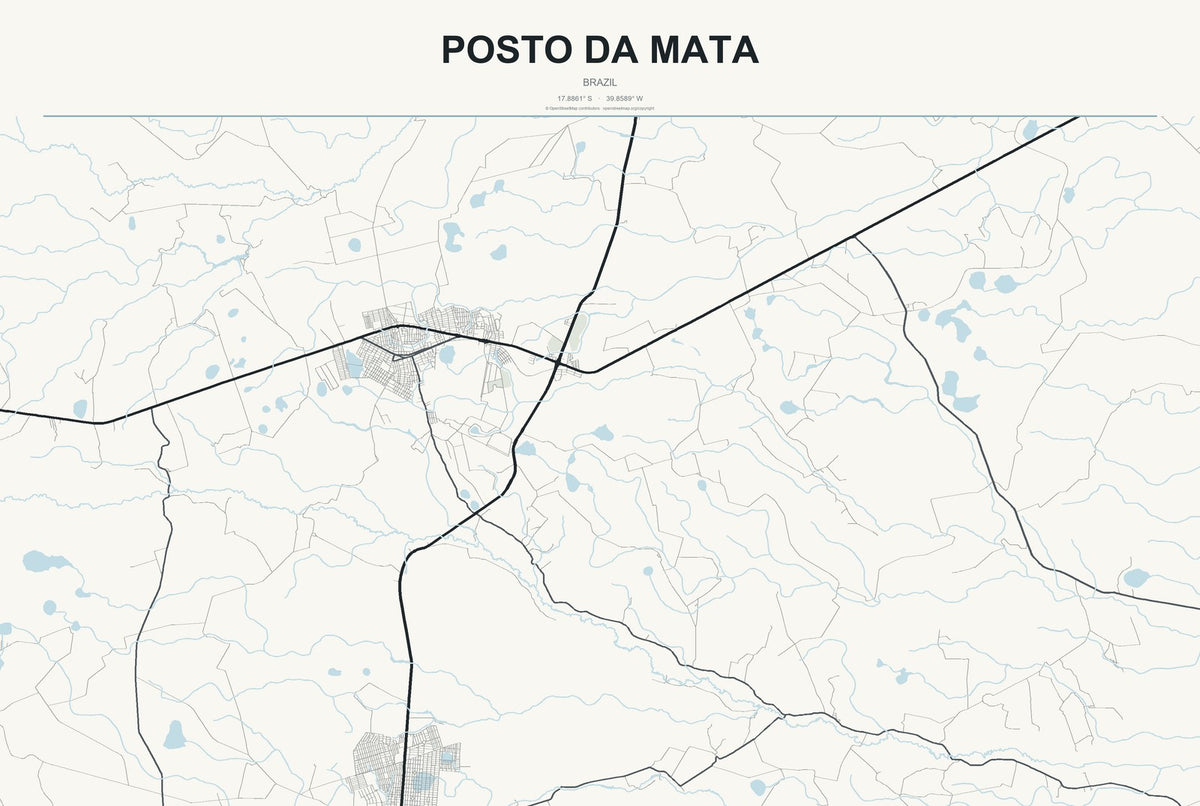 Posto da Mata, Brazil City Map Aluminum Sign in Headline Atlas style
