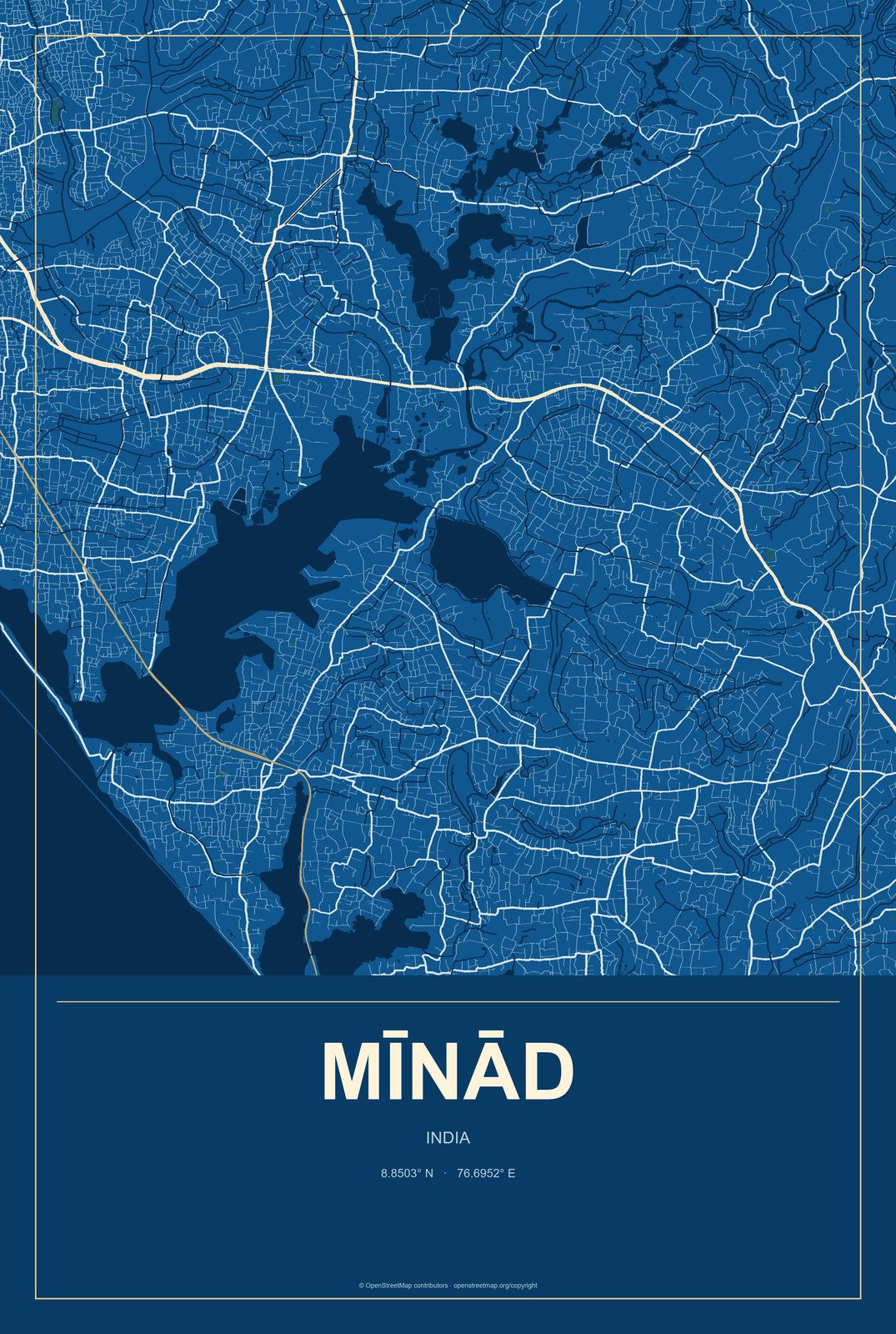 Mīnād, India City Map Aluminum Sign in Harbor Cobalt style
