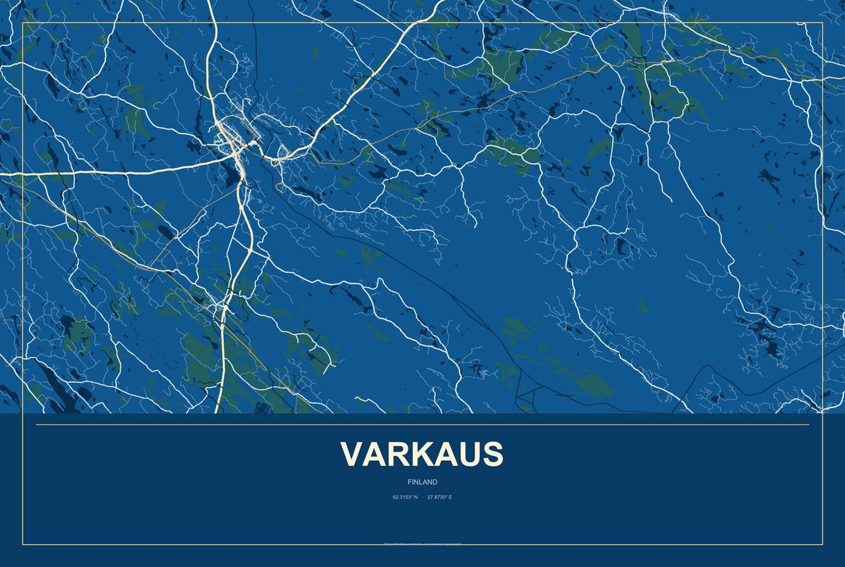 Varkaus, Finland City Map Aluminum Sign in Harbor Cobalt style