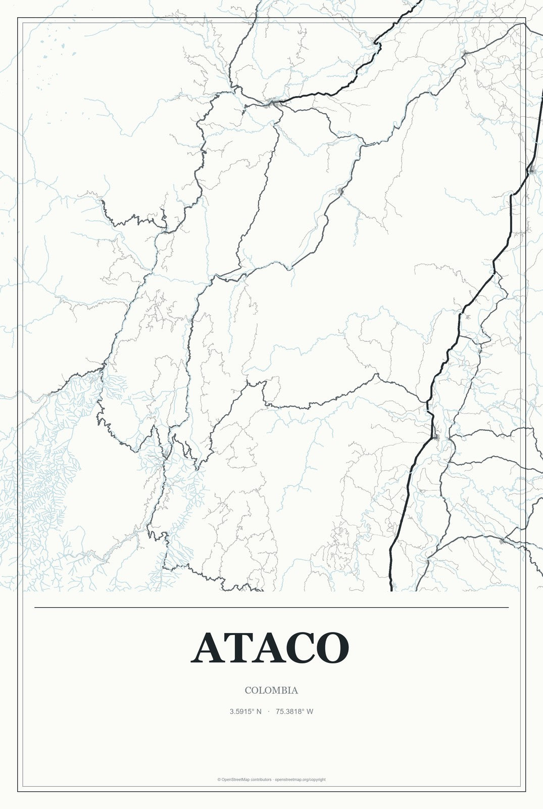 Ataco, Colombia City Map Aluminum Sign in Gallery Air style