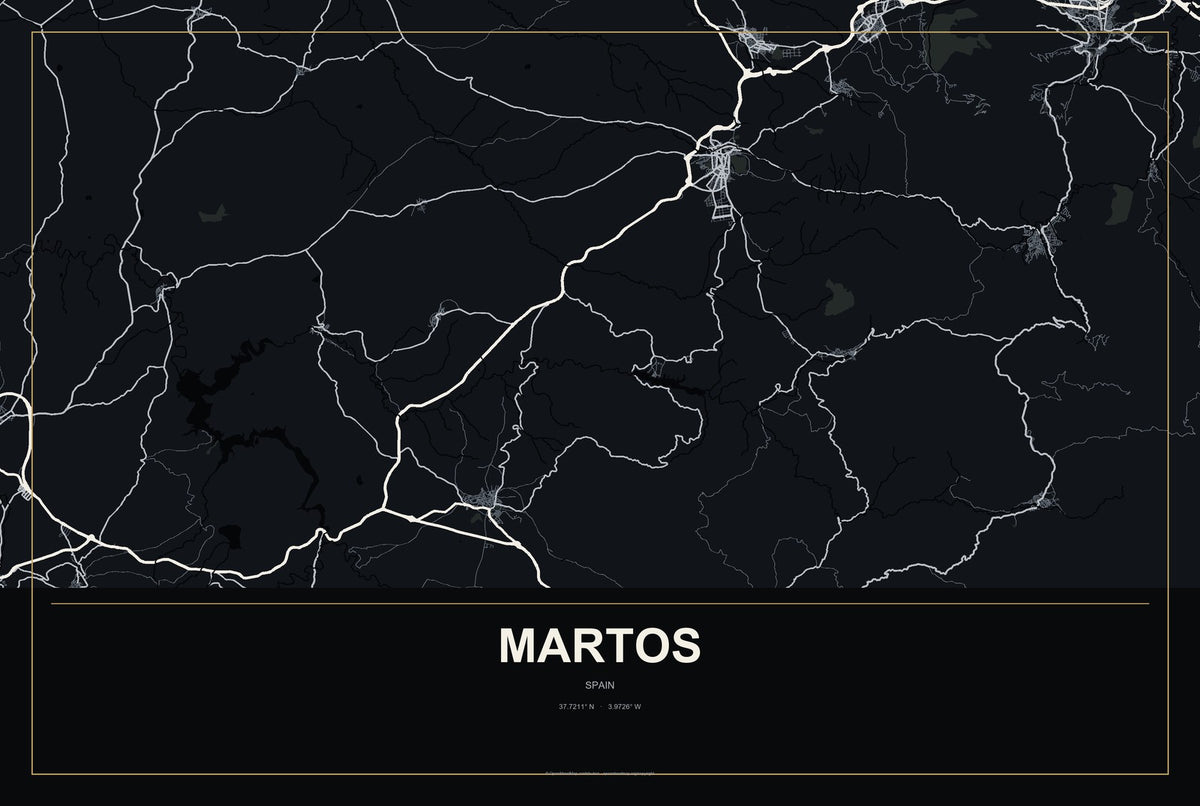Martos, Spain City Map Aluminum Sign in Metropolitan Noir style