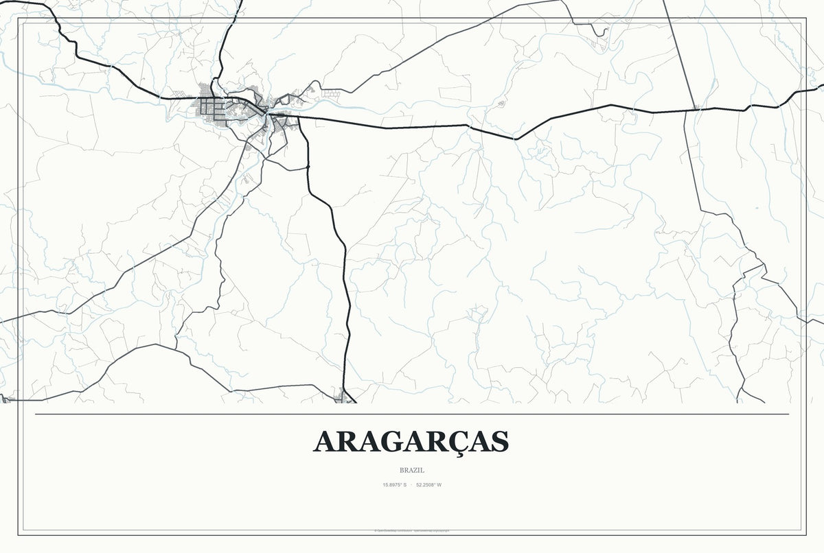 Aragarças, Brazil City Map Aluminum Sign in Gallery Air style