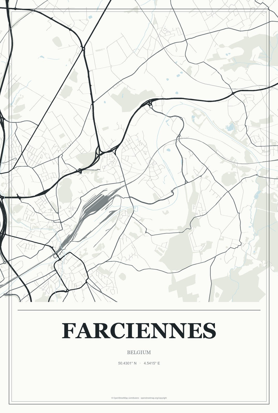 Farciennes, Belgium City Map Aluminum Sign in Gallery Air style