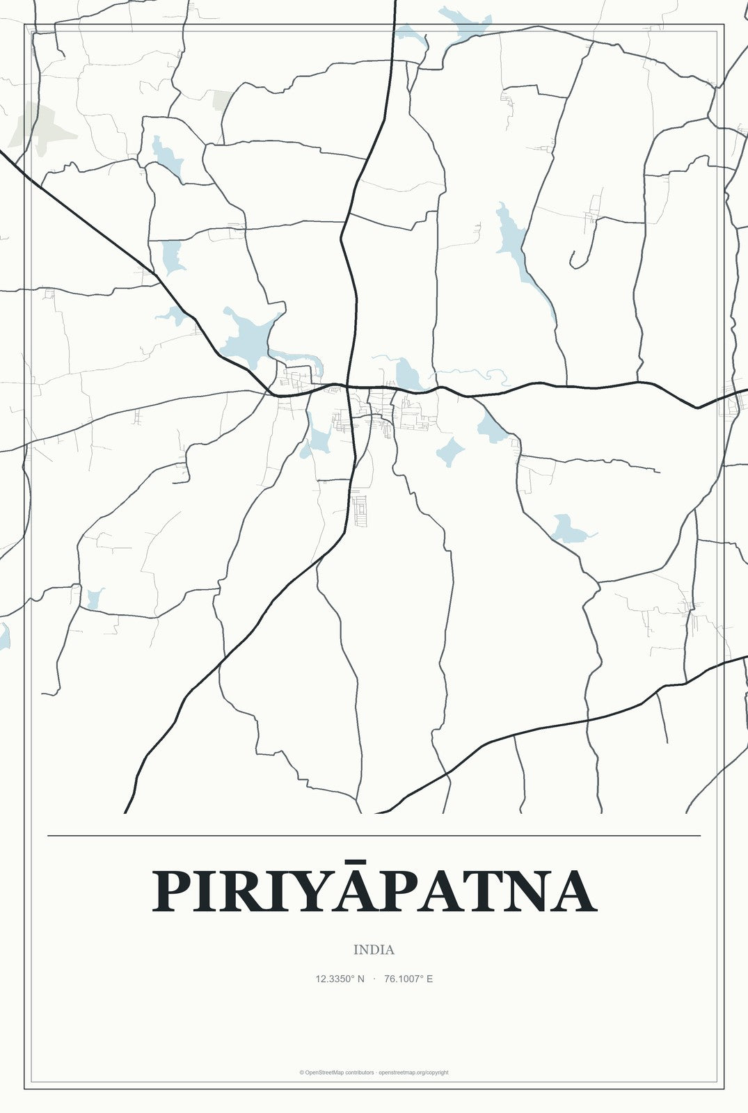Piriyāpatna, India City Map Aluminum Sign in Gallery Air style