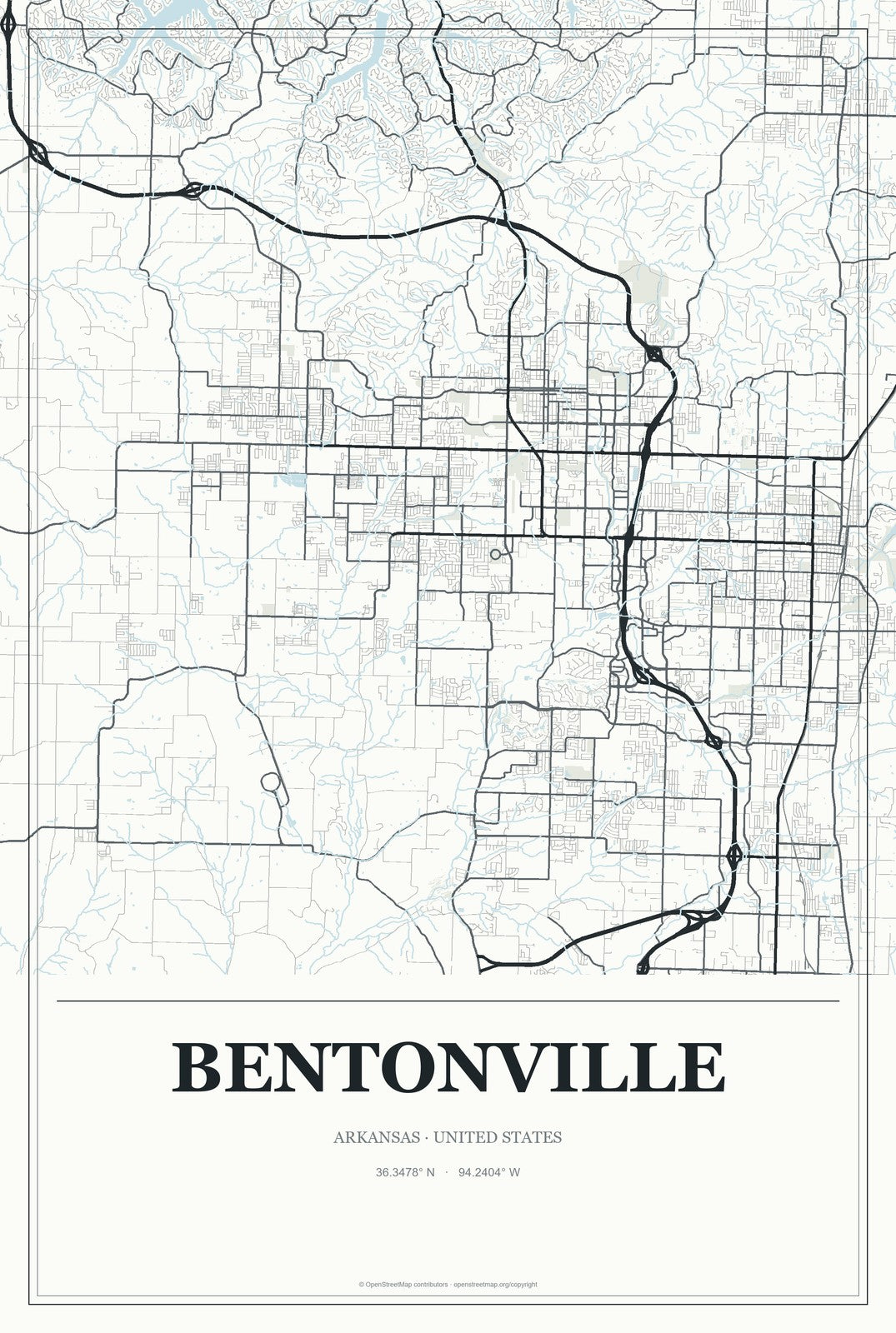 Bentonville, Arkansas City Map Aluminum Sign in Gallery Air style