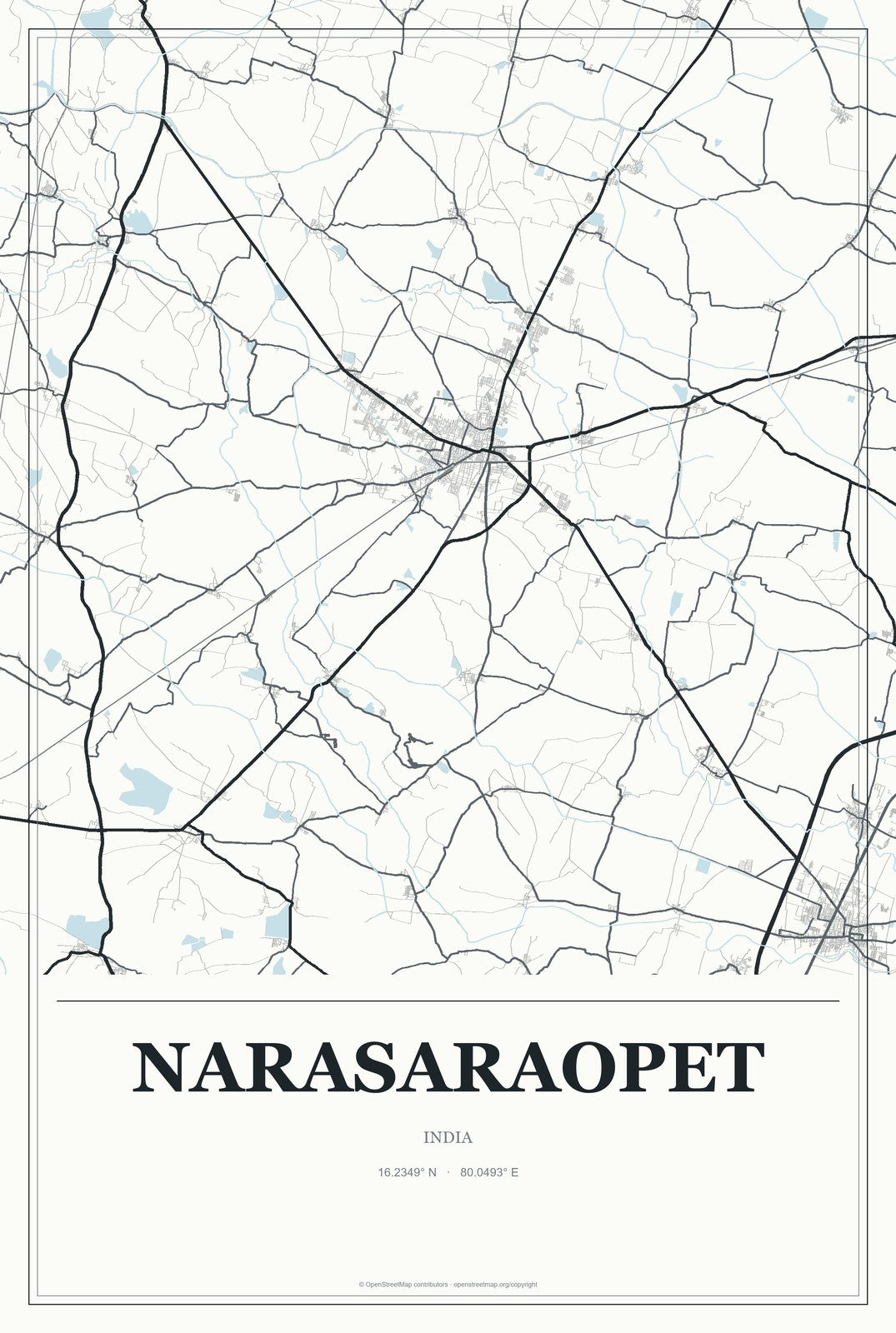 Narasaraopet, India City Map Aluminum Sign in Gallery Air style