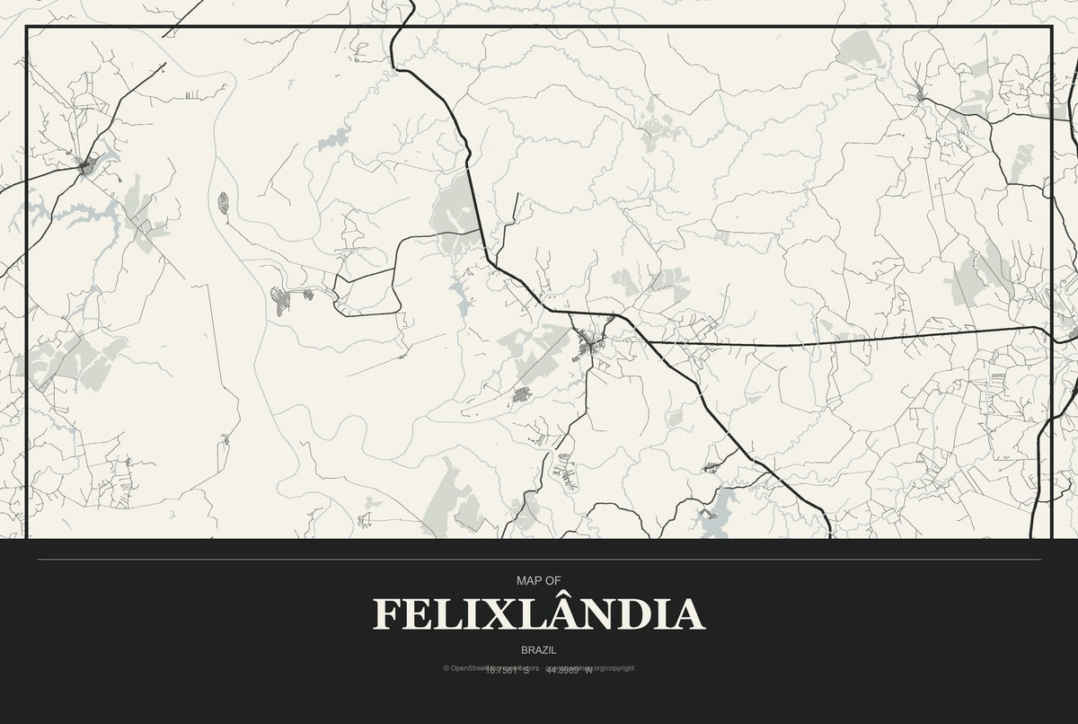 Felixlândia, Brazil City Map Aluminum Sign in Museum Plaque style
