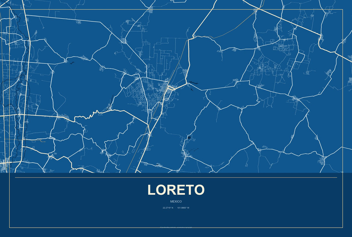 Loreto, Baja California Sur, Mexico City Map Aluminum Sign in Harbor Cobalt style