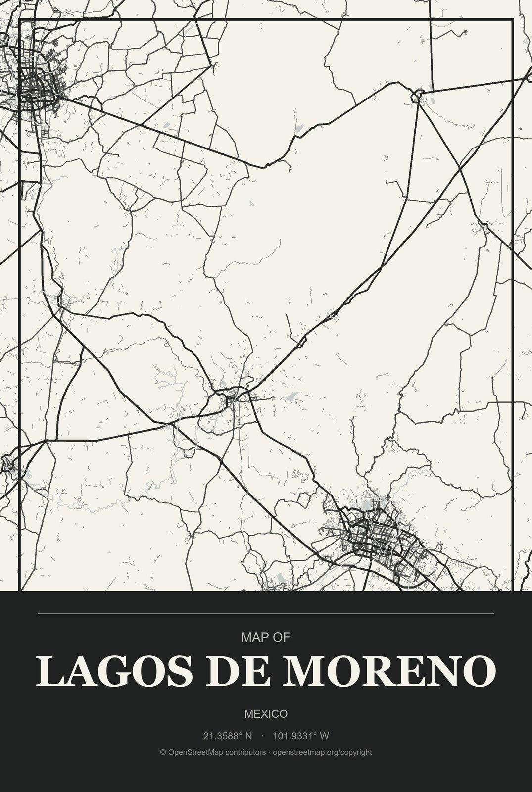 Lagos de Moreno, Mexico City Map Aluminum Sign in Museum Plaque style