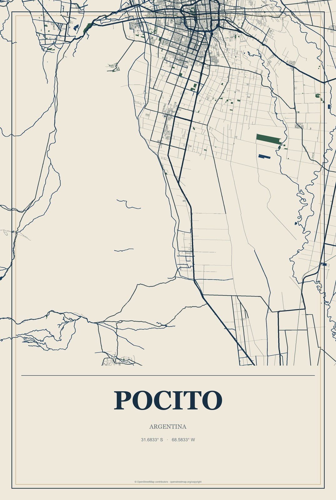 Pocito, Argentina City Map Aluminum Sign in Coastal Cutout style