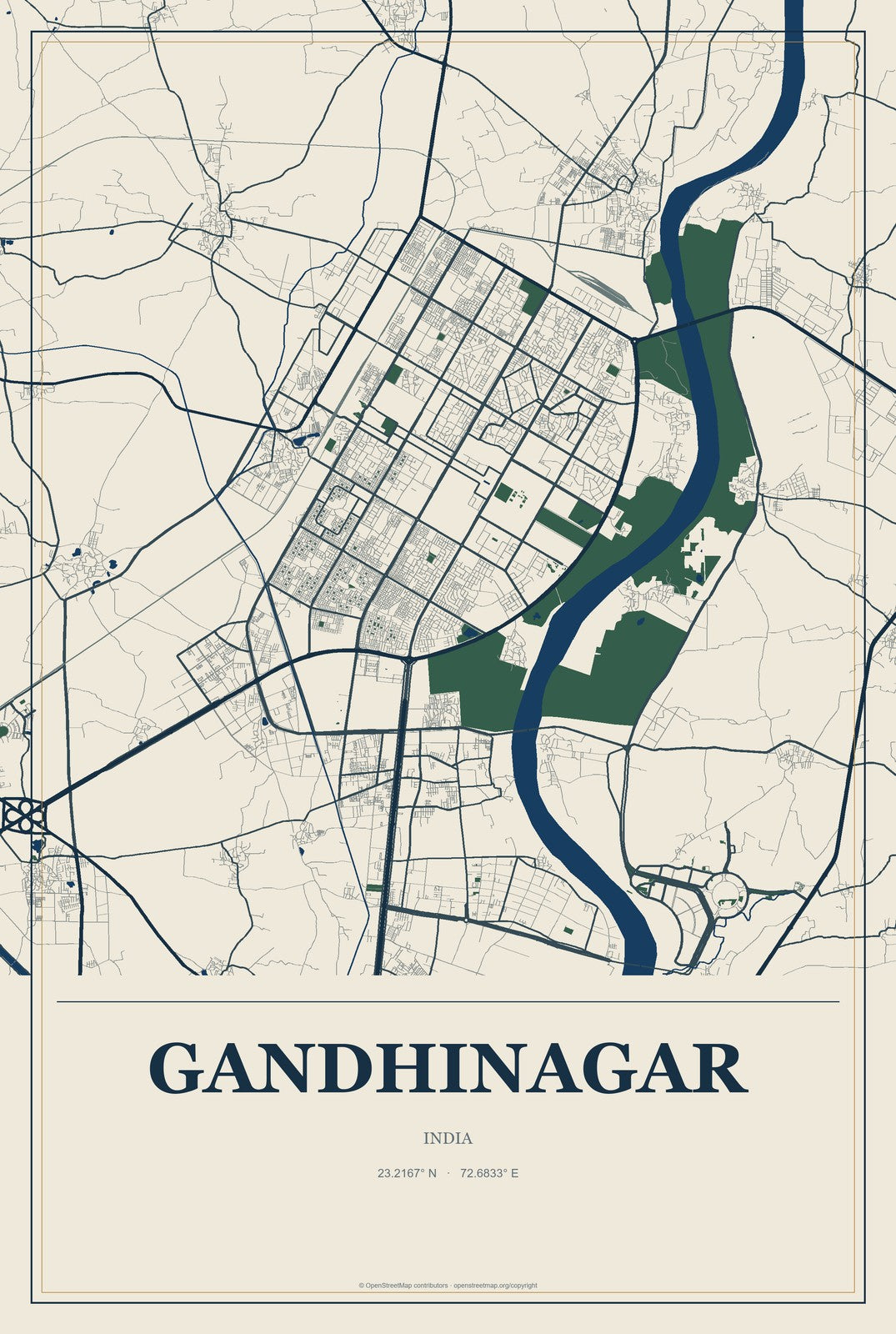 Gandhinagar, Maharashtra, India City Map Aluminum Sign in Coastal Cutout style