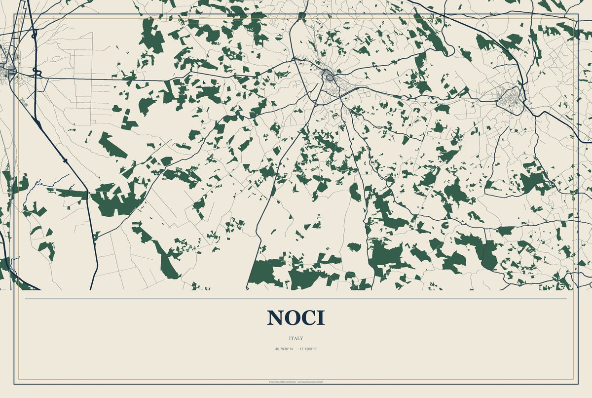 Noci, Italy City Map Aluminum Sign in Coastal Cutout style
