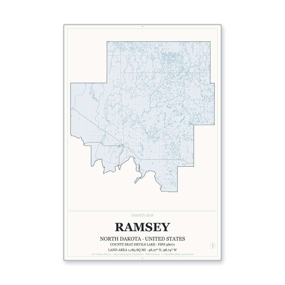 Ramsey County, North Dakota Map Aluminum Sign in Gallery Air style