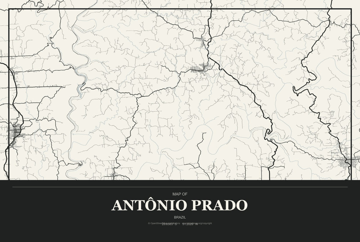 Antônio Prado, Brazil City Map Aluminum Sign in Museum Plaque style