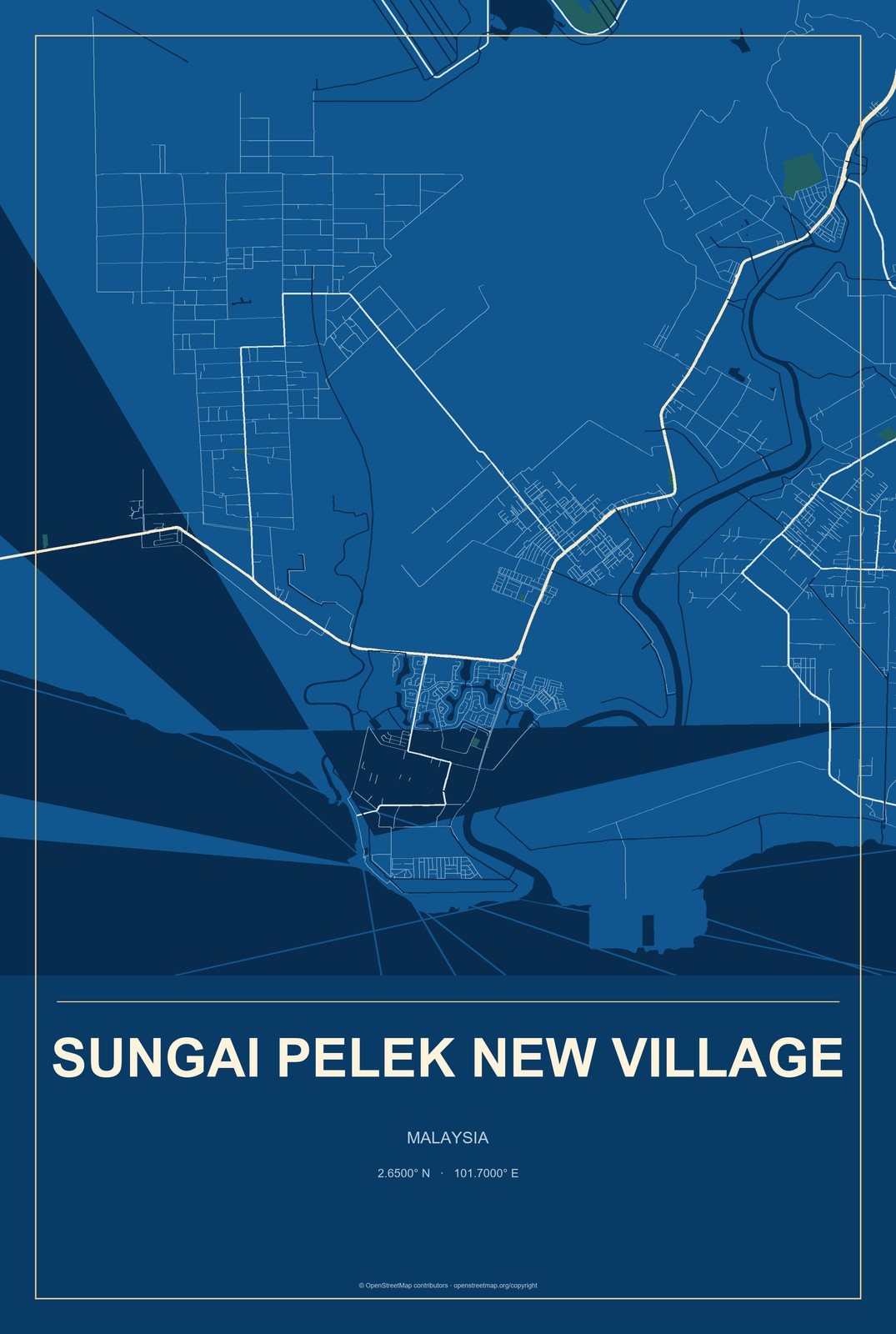 Sungai Pelek New Village, Malaysia City Map Aluminum Sign in Harbor Cobalt style