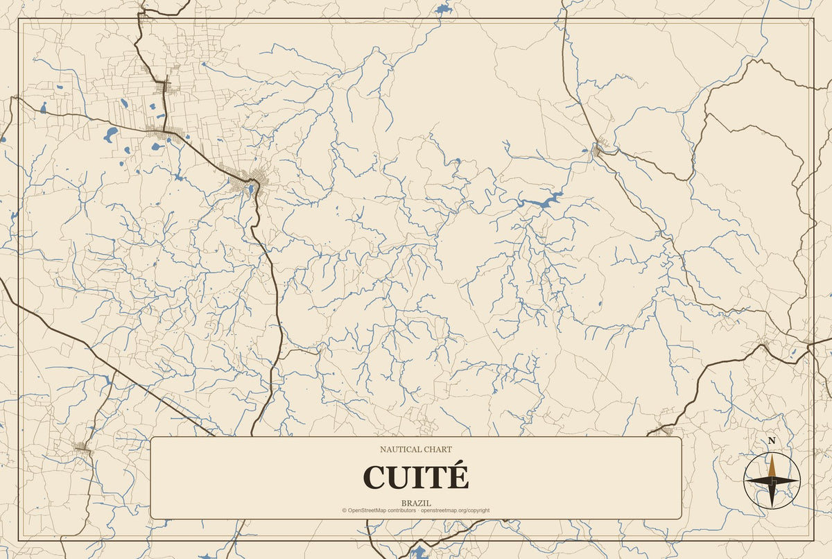 Cuité, Brazil City Map Aluminum Sign in Heritage Nautical style