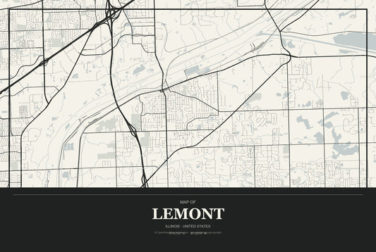 Lemont, Illinois City Map Aluminum Sign in Museum Plaque style