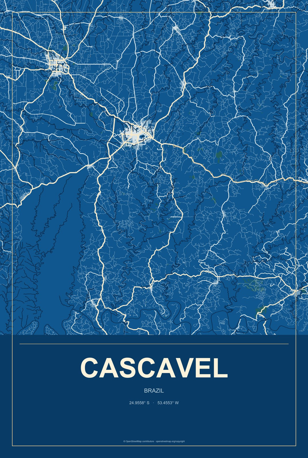 Cascavel, Ceará, Brazil City Map Aluminum Sign in Harbor Cobalt style