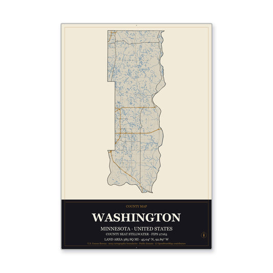 Washington County, Minnesota Map Aluminum Sign in Museum Plaque style