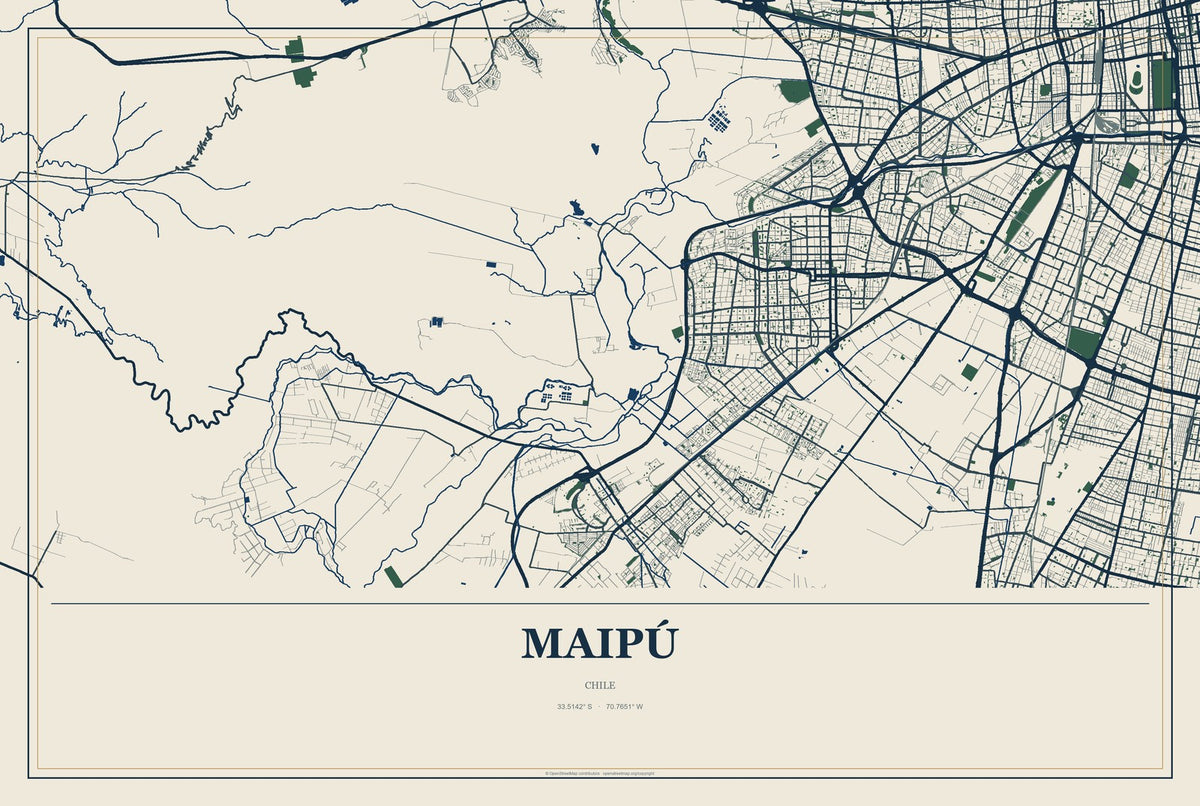 Maipú, Chile City Map Aluminum Sign in Coastal Cutout style