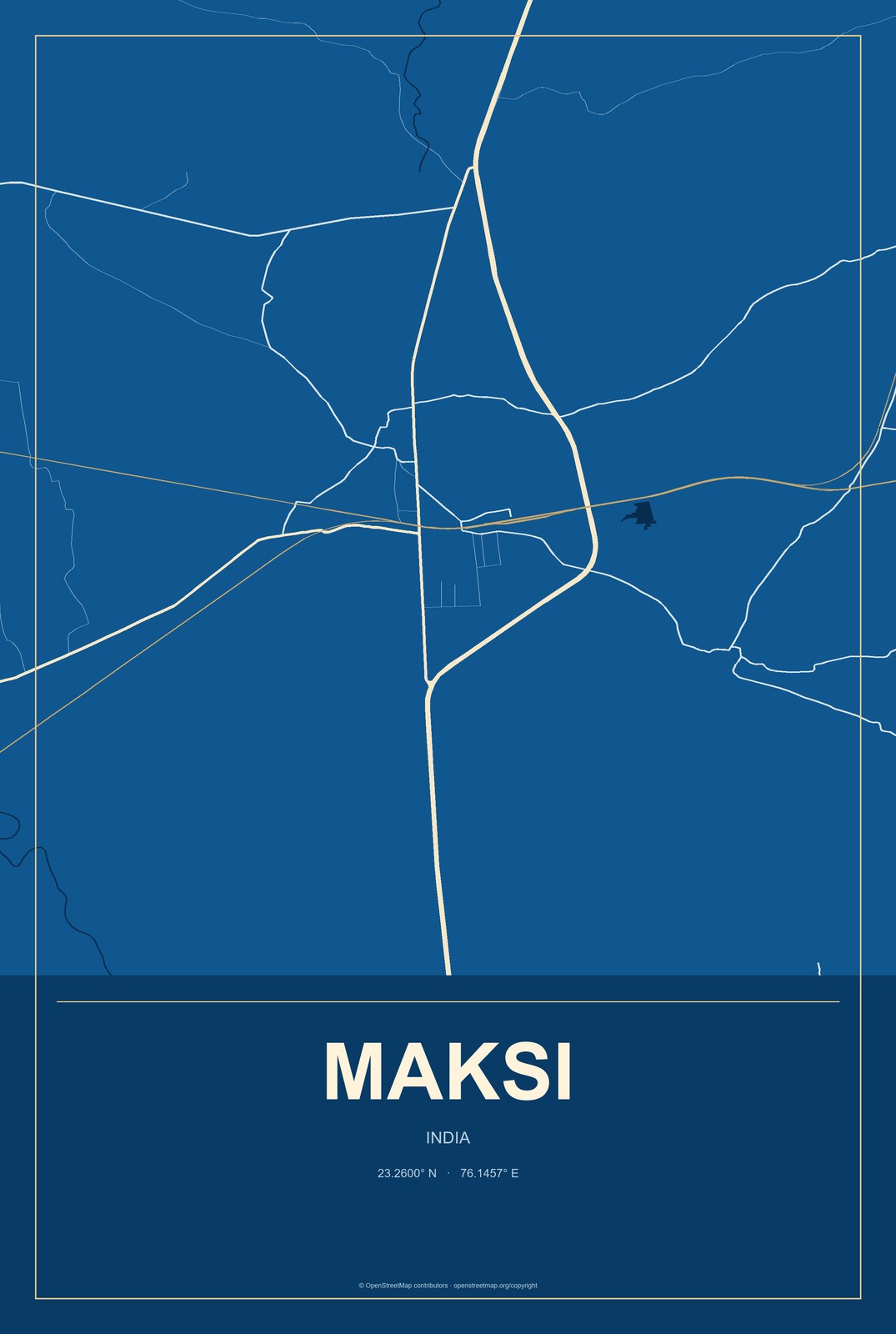 Maksi, India City Map Aluminum Sign in Harbor Cobalt style