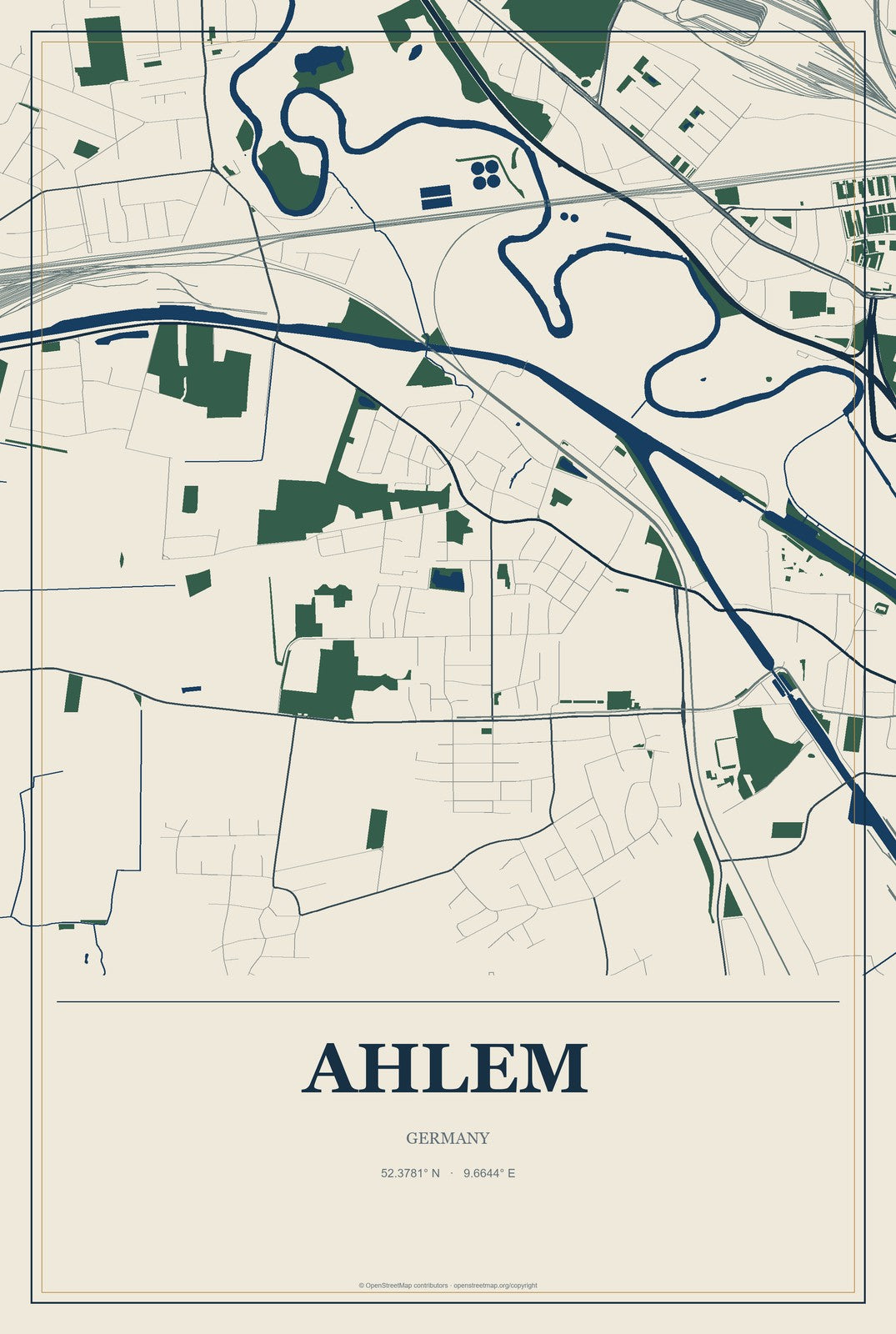 Ahlem, Germany City Map Aluminum Sign in Coastal Cutout style