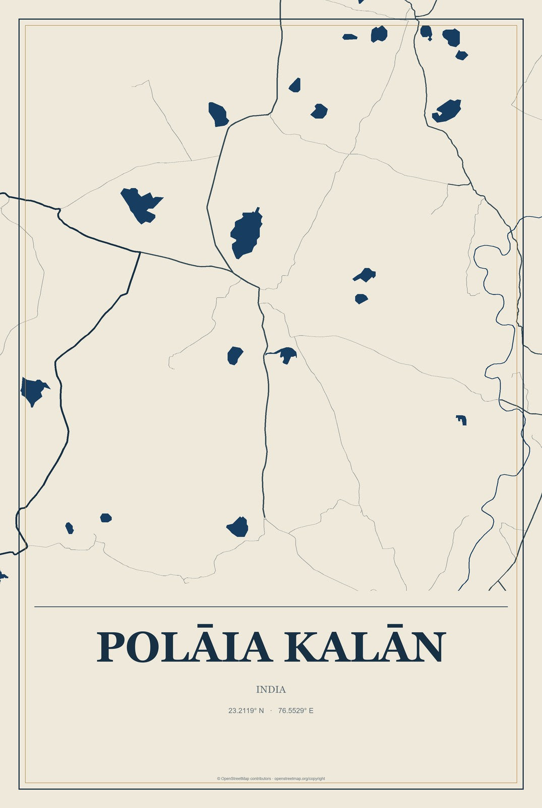 Polāia Kalān, India City Map Aluminum Sign in Coastal Cutout style