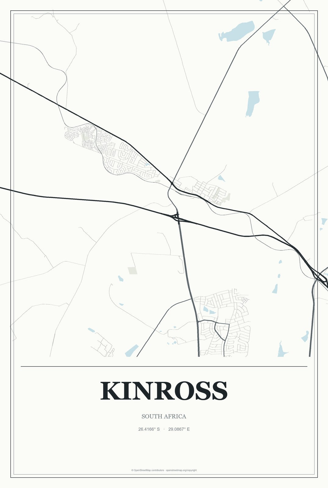 Kinross, South Africa City Map Aluminum Sign in Gallery Air style