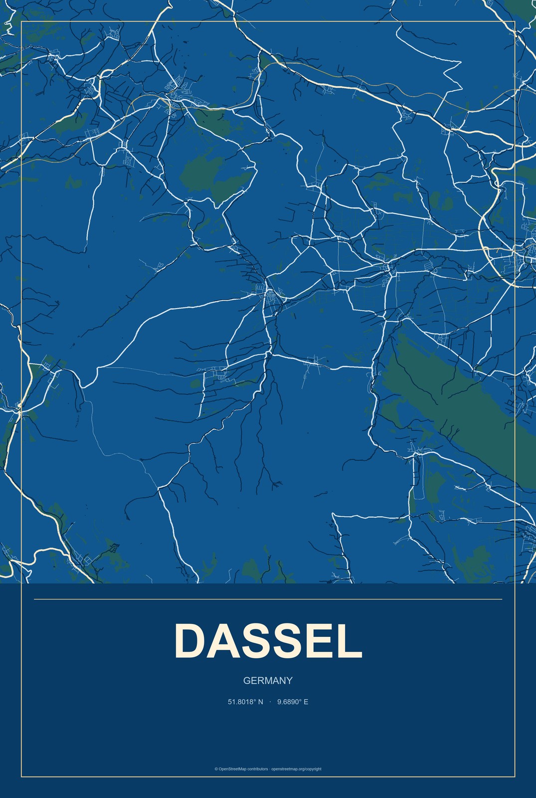 Dassel, Germany City Map Aluminum Sign in Harbor Cobalt style