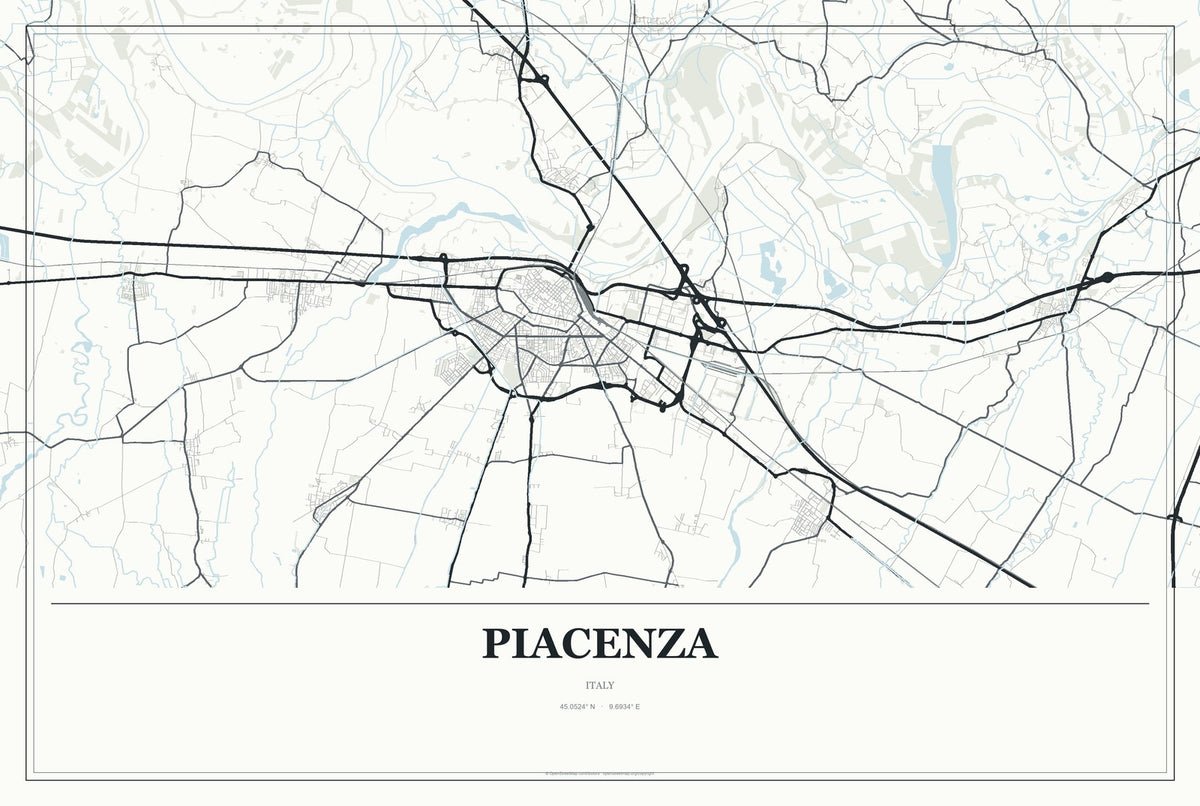 Piacenza, Italy City Map Aluminum Sign in Gallery Air style