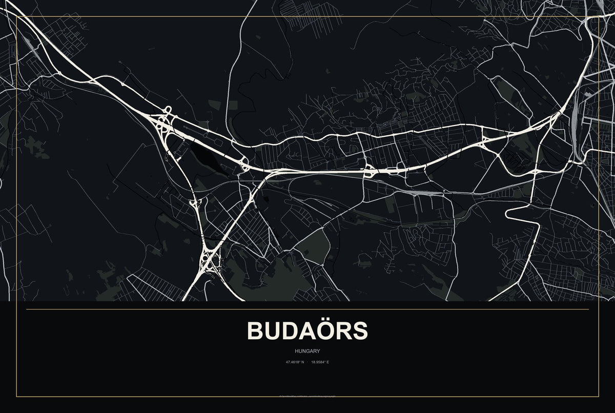 Budaörs, Hungary City Map Aluminum Sign in Metropolitan Noir style