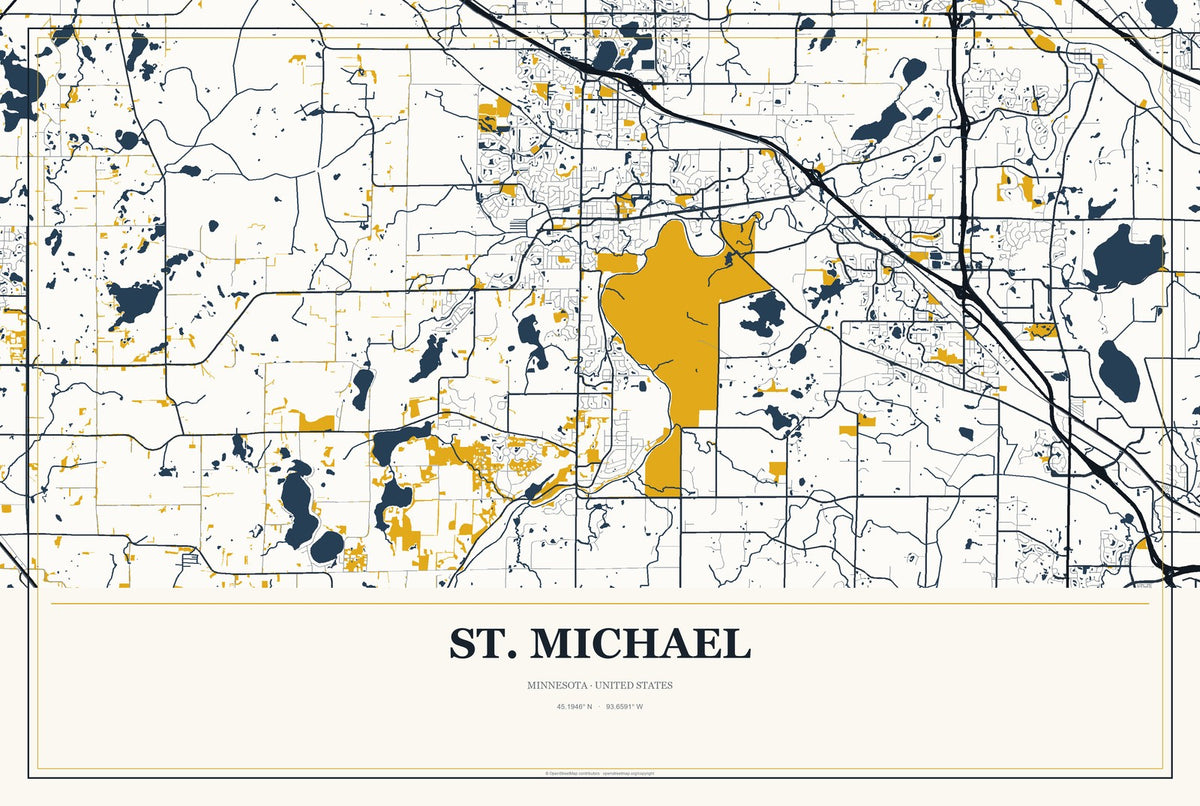 St. Michael, Minnesota City Map Aluminum Sign in Citrine Modern style