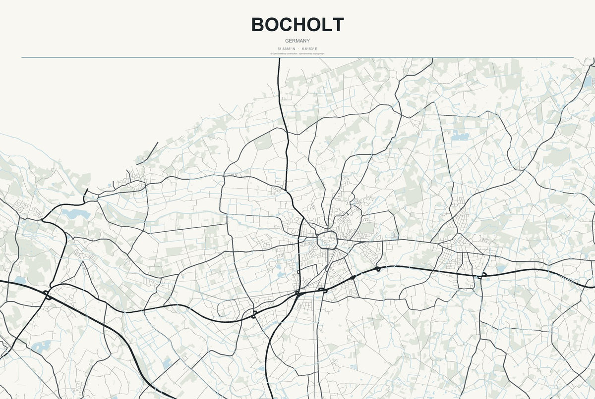 Bocholt, Germany City Map Aluminum Sign in Headline Atlas style