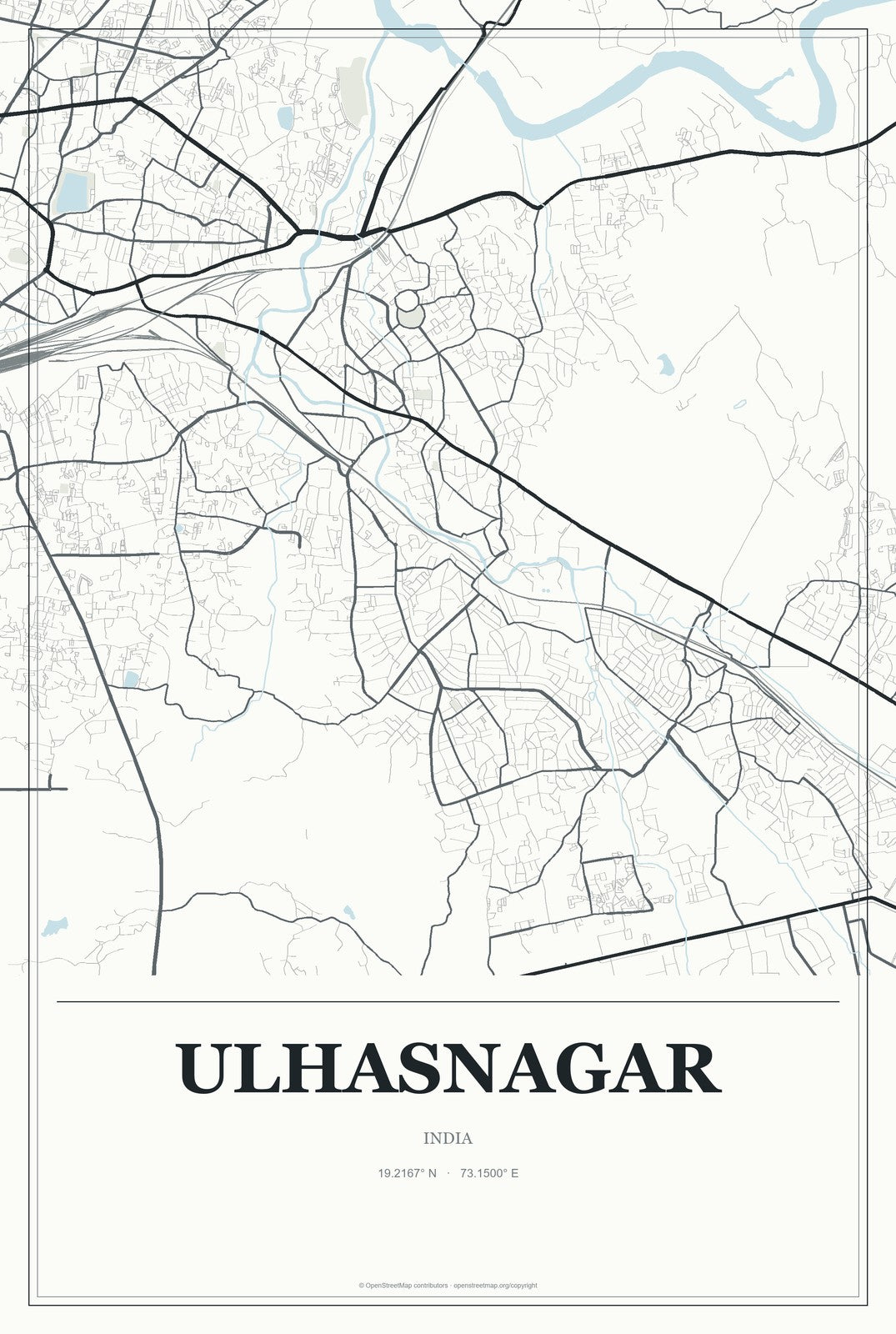 Ulhasnagar, India City Map Aluminum Sign in Gallery Air style