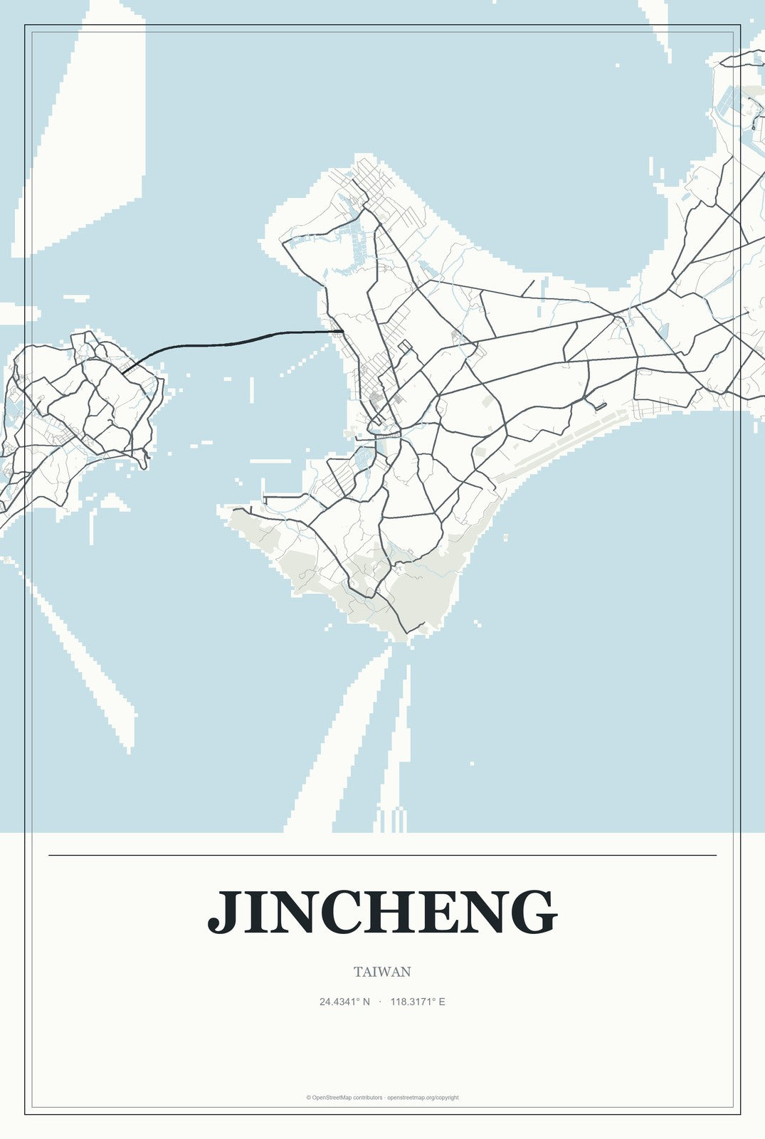 Jincheng, Taiwan City Map Aluminum Sign in Gallery Air style