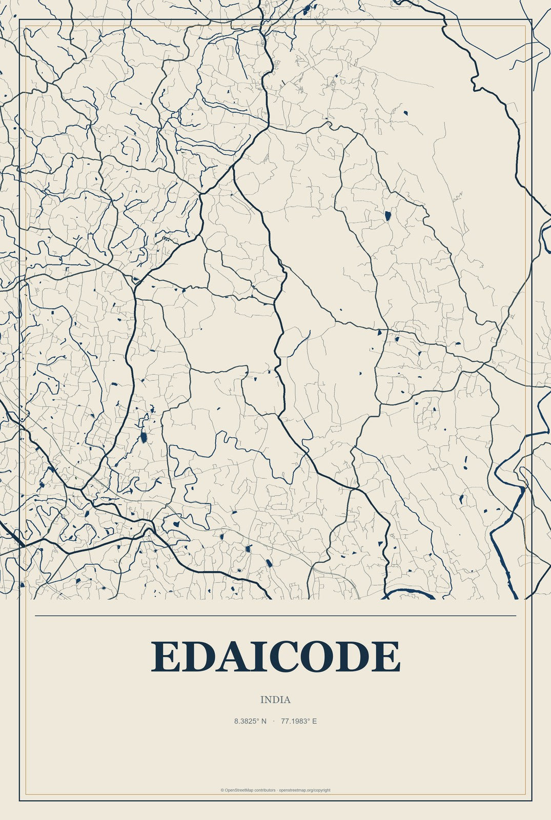 Edaicode, India City Map Aluminum Sign in Coastal Cutout style