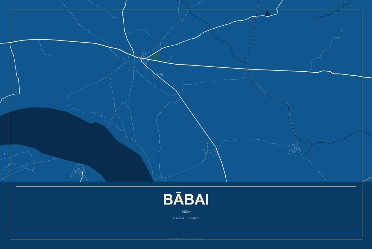 Bābai, India City Map Aluminum Sign in Harbor Cobalt style
