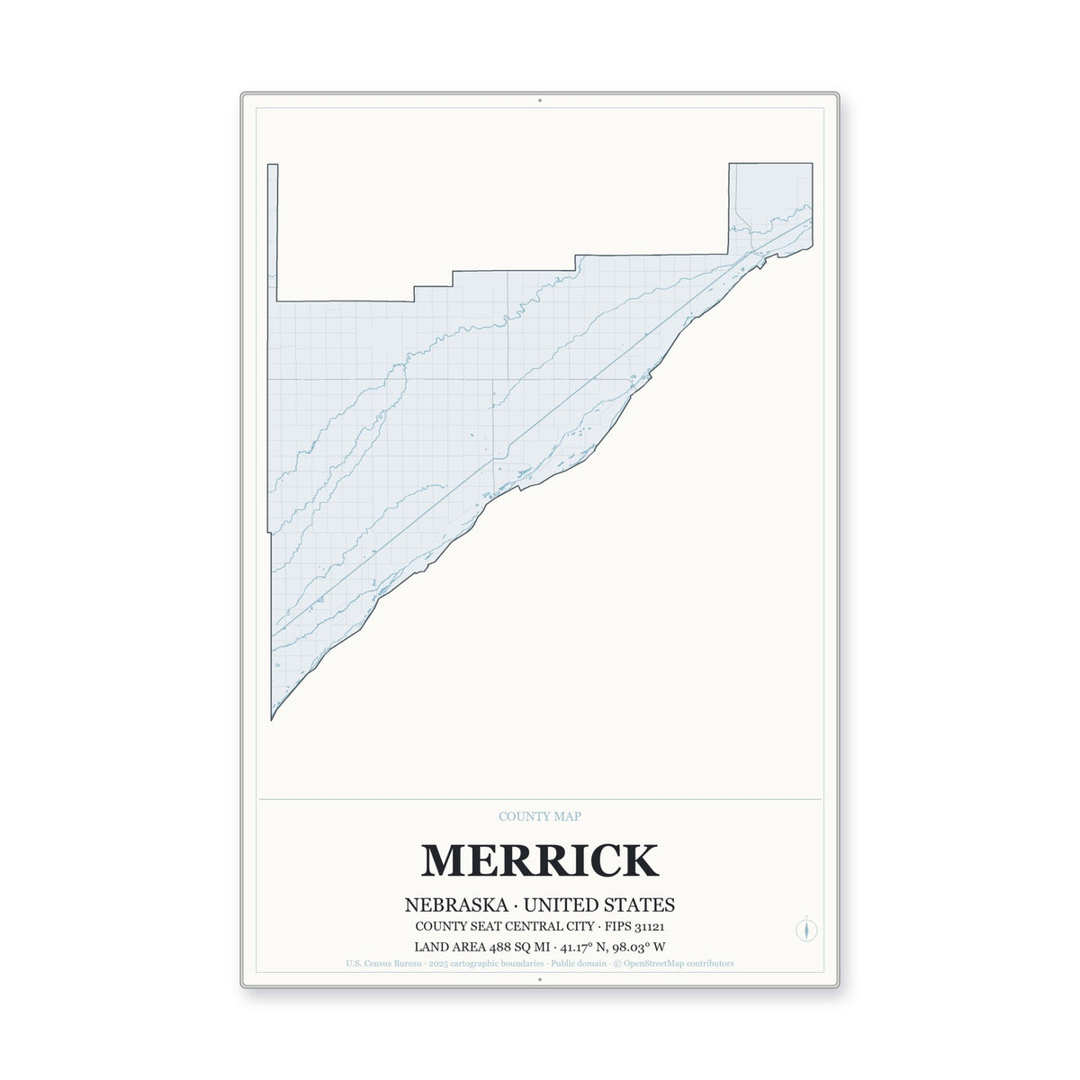 Merrick County, Nebraska Map Aluminum Sign in Gallery Air style