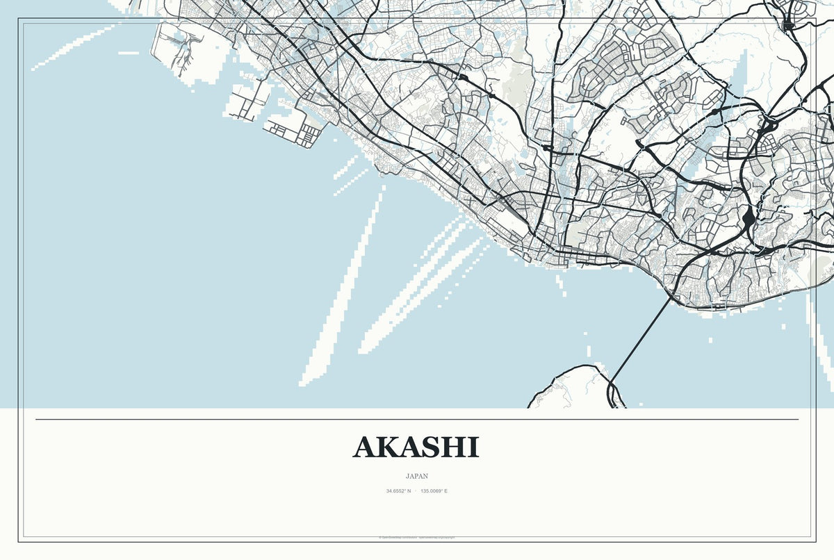 Akashi, Japan City Map Aluminum Sign in Gallery Air style