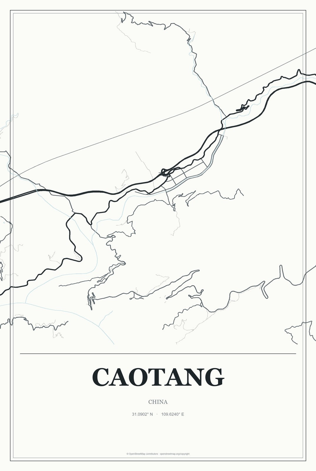 Caotang, China City Map Aluminum Sign in Gallery Air style