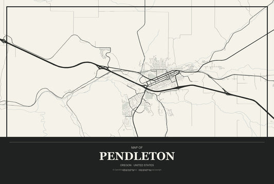 Pendleton, Oregon City Map Aluminum Sign in Museum Plaque style