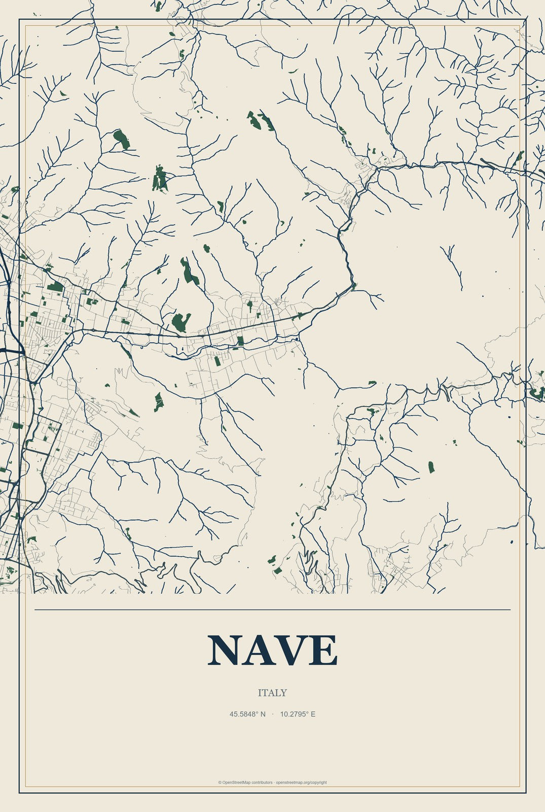 Nave, Italy City Map Aluminum Sign in Coastal Cutout style