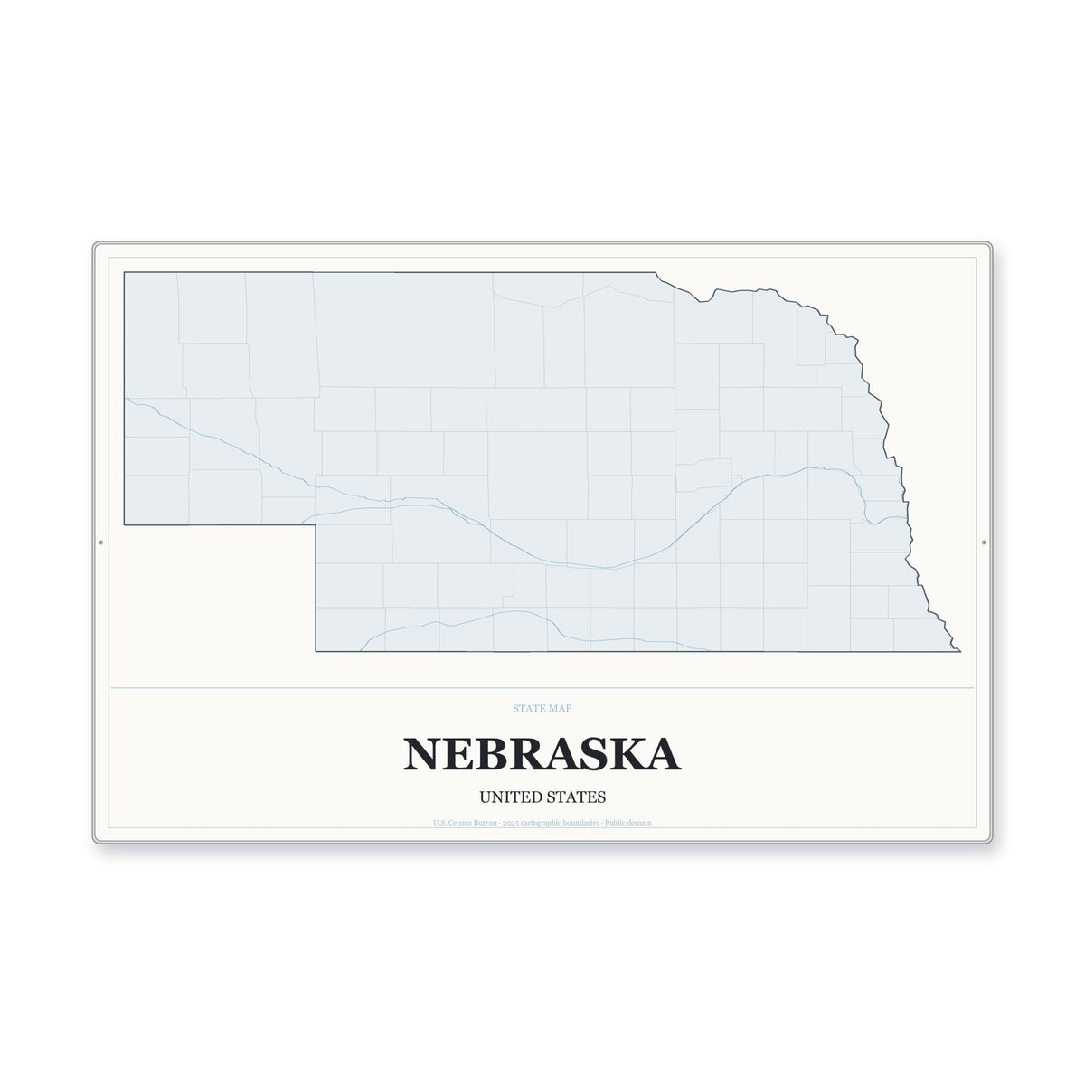 Nebraska state map aluminum sign in Gallery Air style