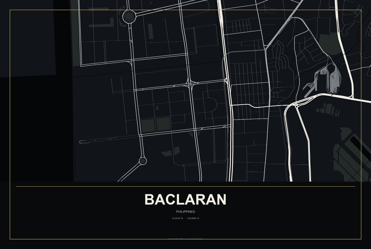 Baclaran, Philippines City Map Aluminum Sign in Metropolitan Noir style